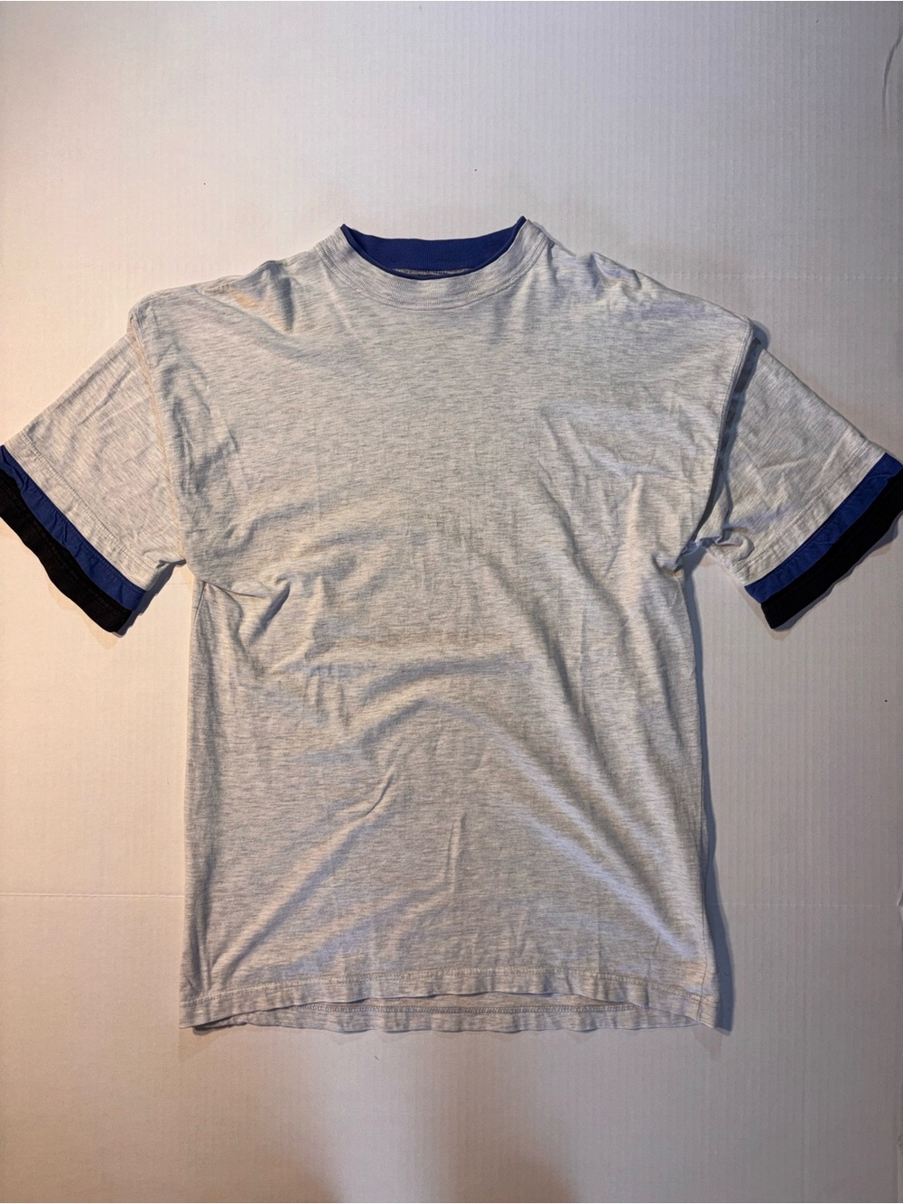 Vtg 90s Streetwear Mens Large Gray Blank Layered T-Shirt Double Collar Sleeve